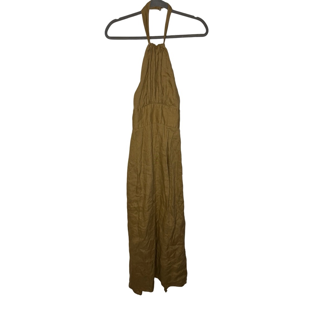 🌿 Banana Republic Lisa Linen Halter Midi Dress Khaki Column Cutout Size 8 🌿 - Picture 3 of 7
